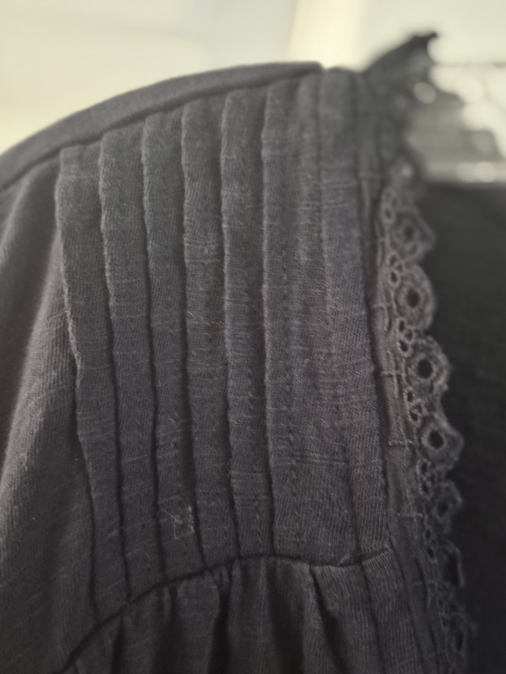 Anthropologie Black Peasant Blouse with Embroidered Floral Sleeves - Picture 3 of 7